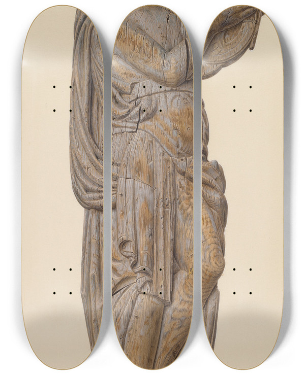 Triptych art skateboard deck of John Matulis Circus Wagon Figure Muse_2 by John Matulis