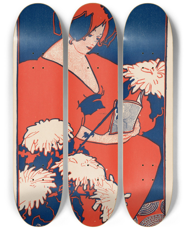 Triptych art skateboard deck of Ethel Reed The Penny Magazine Sold Here by Ethel Reed (1874-1900)