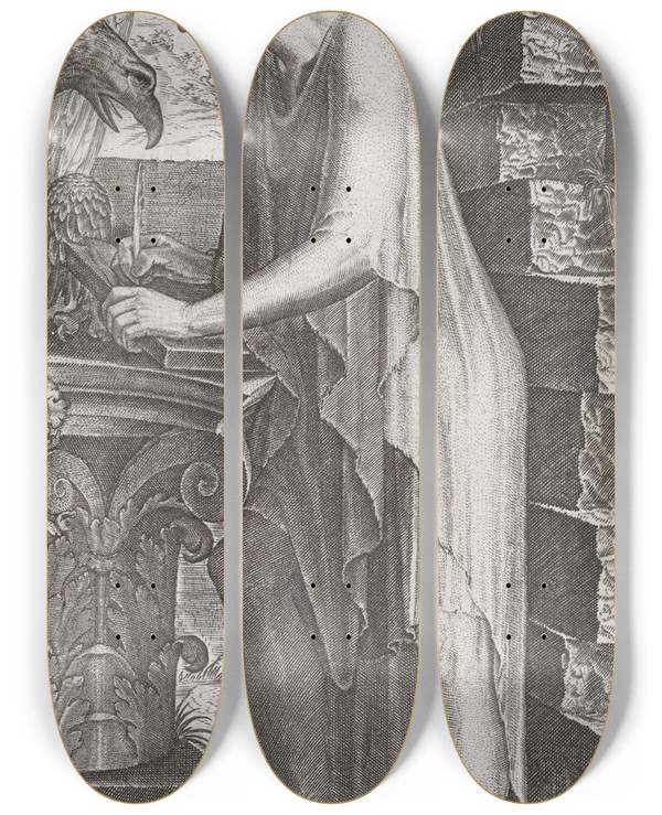 Triptych art skateboard deck of Lambert Suavius Saint John The Evangelist by Lambert Suavius (1510-1567)