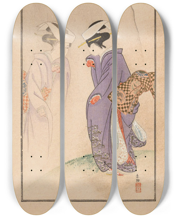 Triptych art skateboard deck of Nanbara Sakujir Shubi Gakan Pl09 by Nanbara Sakujiro (1889)