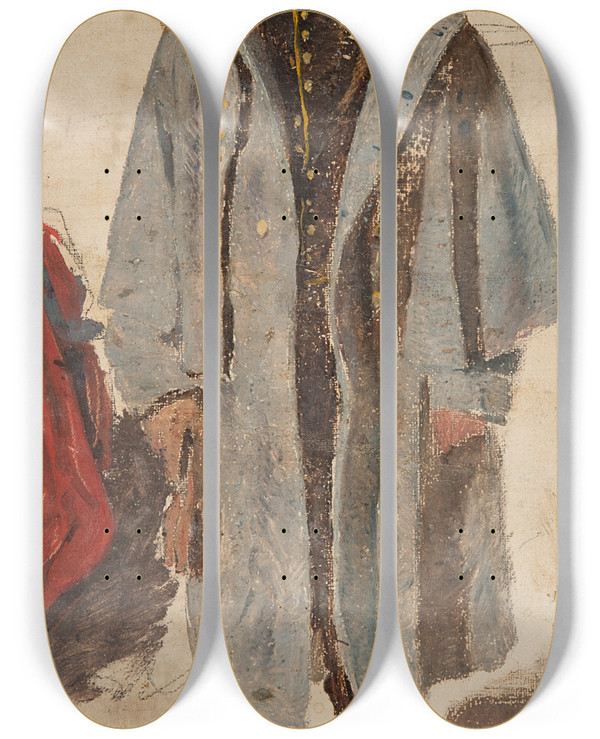 Triptych art skateboard deck of Winslow Homer Young Soldier Sketch Of A Soldier Giving Water To A Wounded Companion by Winslow Homer (1836-1910)