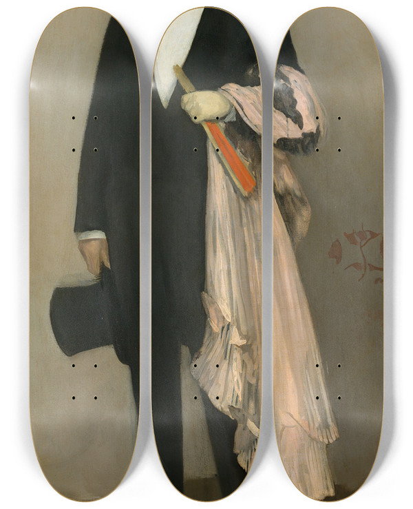 Triptych art skateboard deck of James Abbott Mcneill Whistler Arrangement In Flesh Colour And Black Portrait Of Theodore Duret by James Abbott Mcneill Whistler (1834-1903)