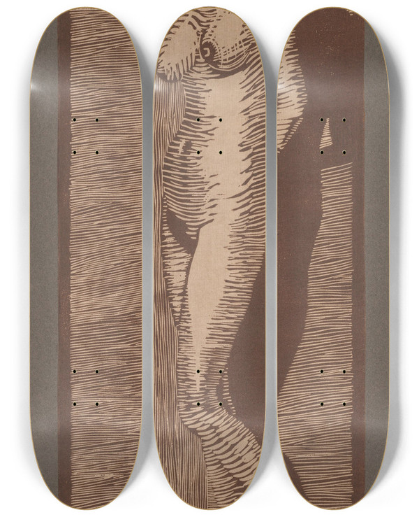 Triptych art skateboard deck of Samuel Jessurun De Mesquita Vrouwelijk Naakt Staand_1 by Samuel Jessurun De Mesquita (1868-1944)