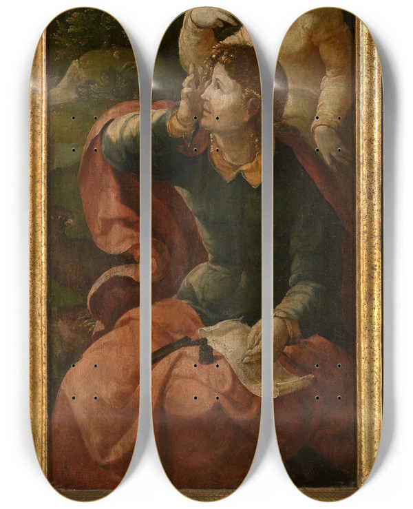 Triptych art skateboard deck of Aertgen Claesz Van Leyden Saint John At Patmos by Aertgen Claesz Van Leyden (1498-1564)