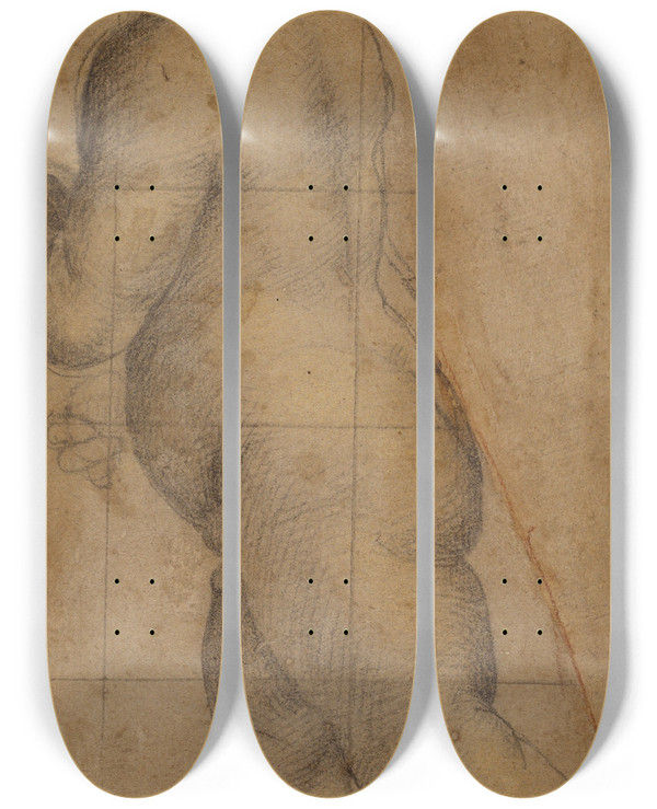 Triptych art skateboard deck of Fra Bartolomeo Study For The Figure Of The Infant Saint John The Baptist by Fra Bartolomeo (1472-1517)
