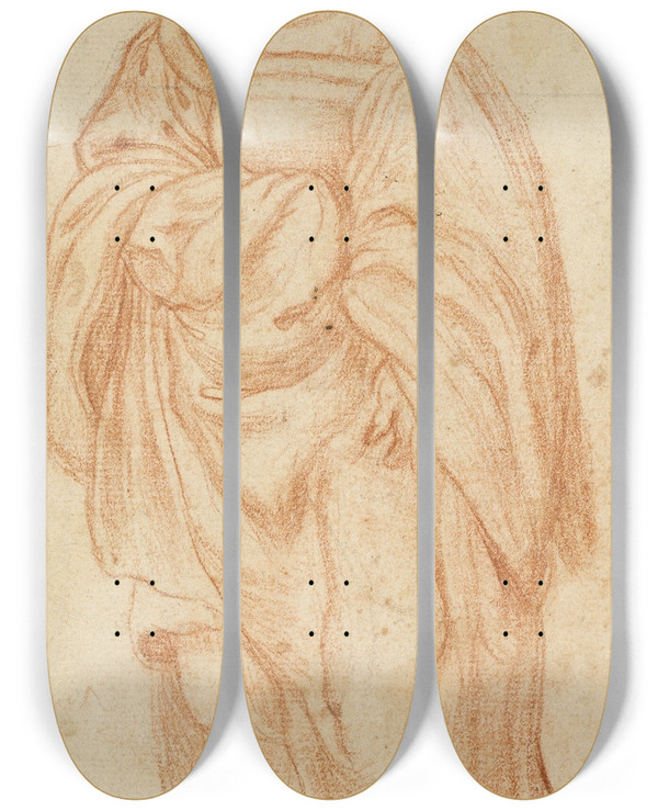 Triptych art skateboard deck of After Andrea Del Sarto Standing Woman by After Andrea del Sarto (1486-1530)