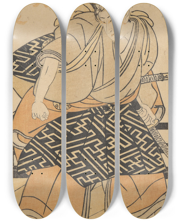 Triptych art skateboard deck of Toyokuni Utagawa An Actor Nakamura Danjuro As A Samurai With Sword by Toyokuni Utagawa (1769-1825)