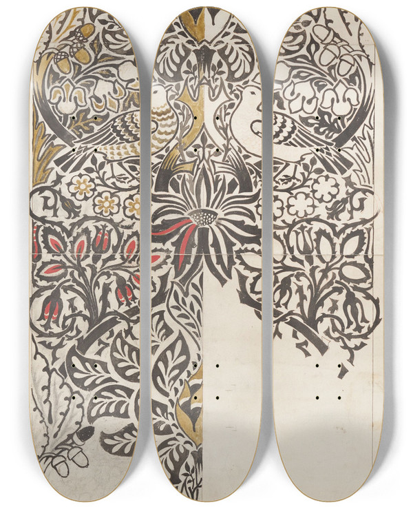 Triptych art skateboard deck of William Morris Dove And Rose by William Morris (1834-1896)