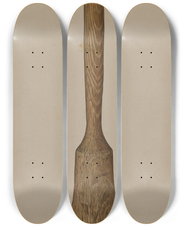 Triptych art skateboard deck of Clarence W Dawson Potato Masher by Clarence W Dawson