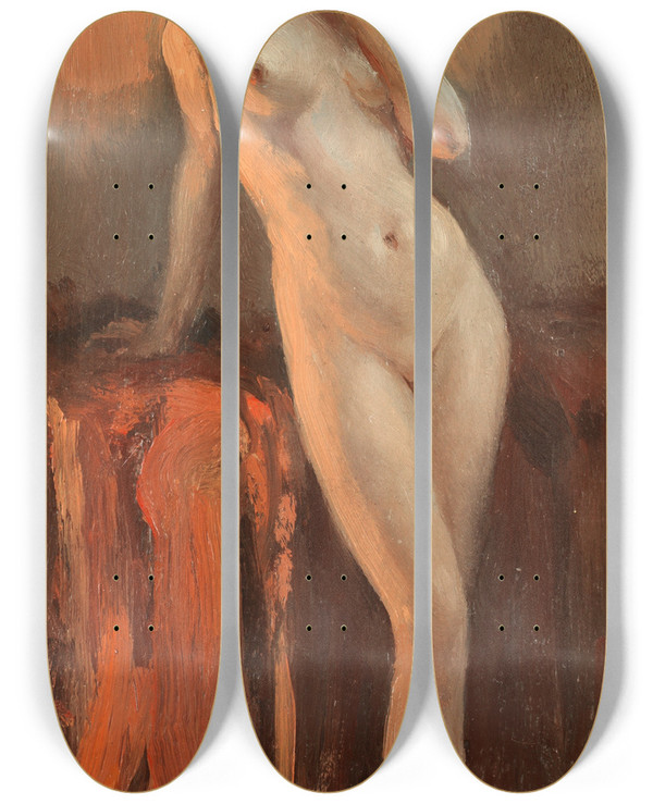 Triptych art skateboard deck of Allan Douglas Davidson In Thought by Allan Douglas Davidson (1873-1932)