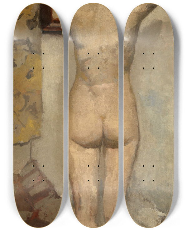 Triptych art skateboard deck of George Hendrik Breitner Standing Nude by George Hendrik Breitner (1857-1923)