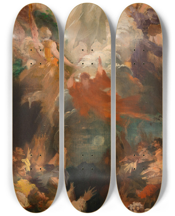 Triptych art skateboard deck of Xavieralphonse Monchablon Lassomption by Xavier-Alphonse Monchablon (1835-1907)