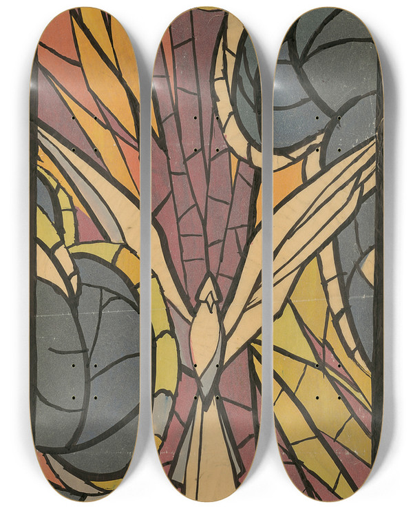 Triptych art skateboard deck of Jn Novk Design Of Glass Window Iii by Jan Novak (1921-1944)