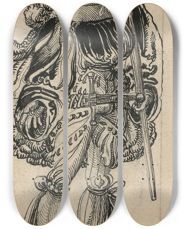 Triptych art skateboard deck of Niklaus Manuel Krieger by Niklaus Manuel (1484-1530)