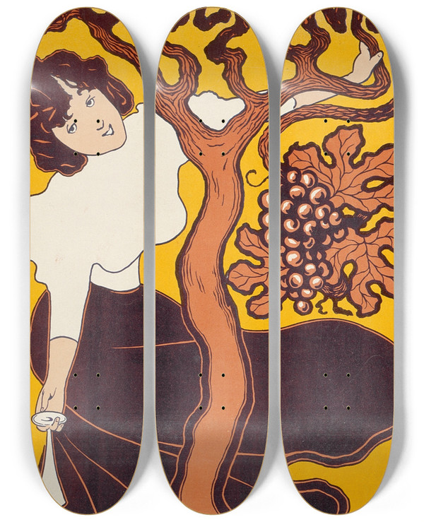 Triptych art skateboard deck of Josef Rudolf Witzel Wine Restaurant Youth Wien Restaurant Jugned by Josef Rudolf Witzel (1867-1927)