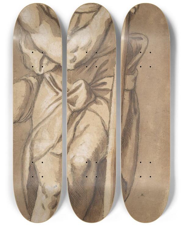 Triptych art skateboard deck of Paolo Farinati A Man Resting On A Staff by Paolo Farinati (1522-1606)