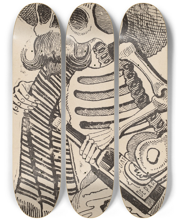 Triptych art skateboard deck of Jos Guadalupe Posada Calavera Maderista by Jose Guadalupe Posada (1852-1913)