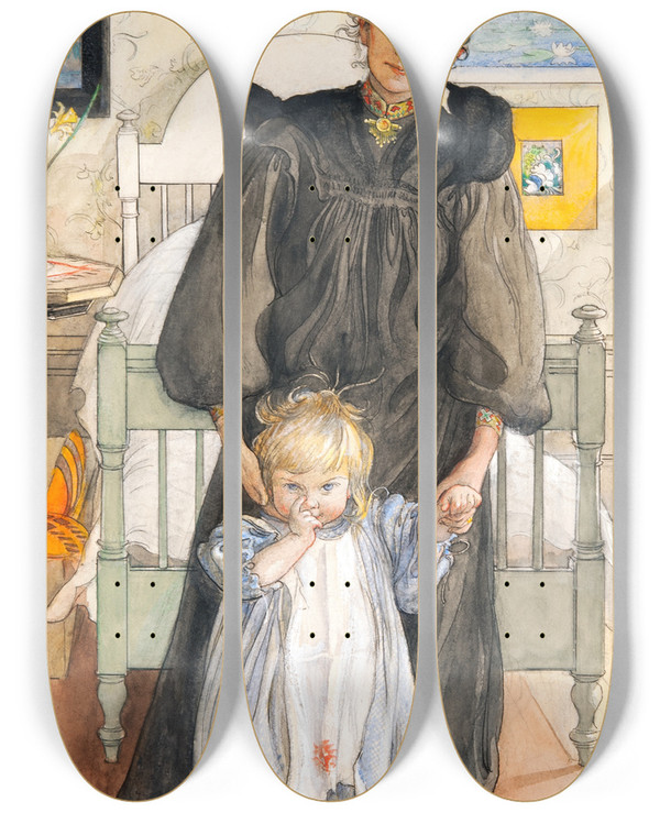 Triptych art skateboard deck of Carl Larsson Karin And Kersti by Carl Larsson (1853-1919)