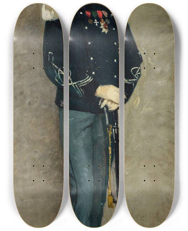 Triptych art skateboard deck of Federico Zandomeneghi Portrait Of An Infantry Captain by Federico Zandomeneghi (1841-1917)