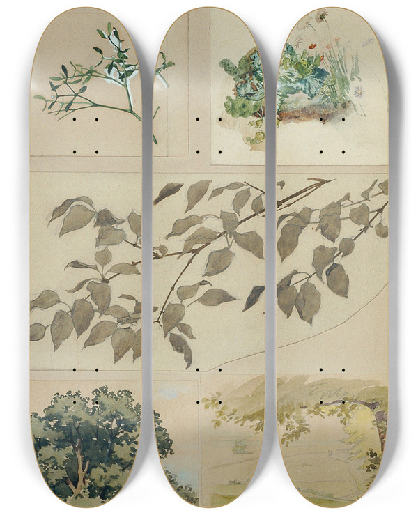 Triptych art skateboard deck of Josef Wawra Studien Nach Der Natur_2 by Josef Wawra (1893-1935)
