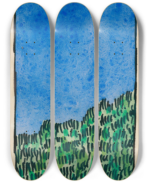 Triptych art skateboard deck of Karl Wiener Komposition Aus Pflaster Und Wiese Ii by Karl Wiener (1901-1949)