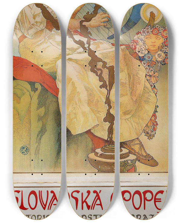 Triptych art skateboard deck of Alphonse Mucha The Slav Epic 1930 Exhibition Poster by Alphonse Mucha (1860-1939)