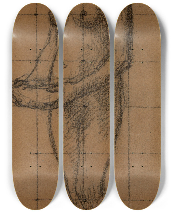 Triptych art skateboard deck of Pierre Puvis De Chavannes Femme Nue De Face Tenant Un Bol Dans Ses Mains by Pierre Puvis De Chavannes (1824-1898)