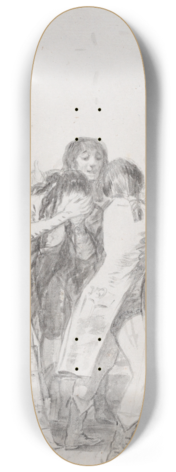 Francisco de Goya - Young woman weeping and covering her face with her hands, accompanied by men 8.25 inch art skate deck