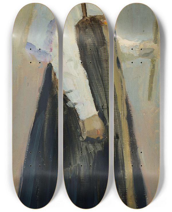 Triptych art skateboard deck of Mikhail Nesterov Nun by Mikhail Nesterov (1862-1942)