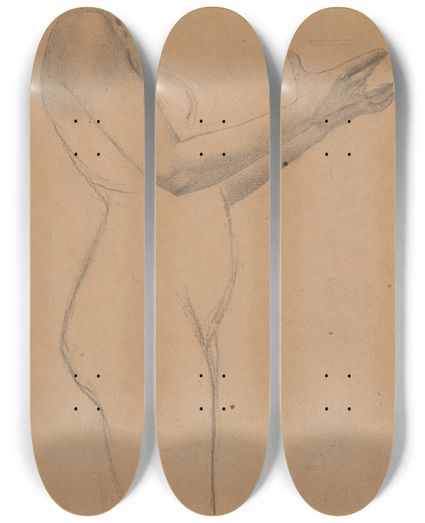 Triptych art skateboard deck of Karel Vitezslav Masek Female Nude With A Platter by Karel Vitezslav Masek (1865-1927)