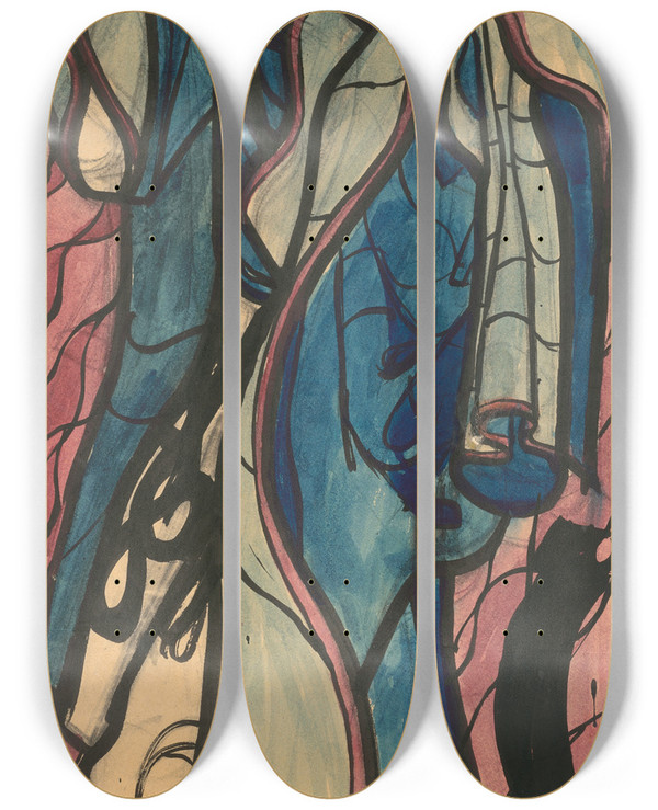 Triptych art skateboard deck of Jn Novk Piper by Jan Novak (1921-1944)