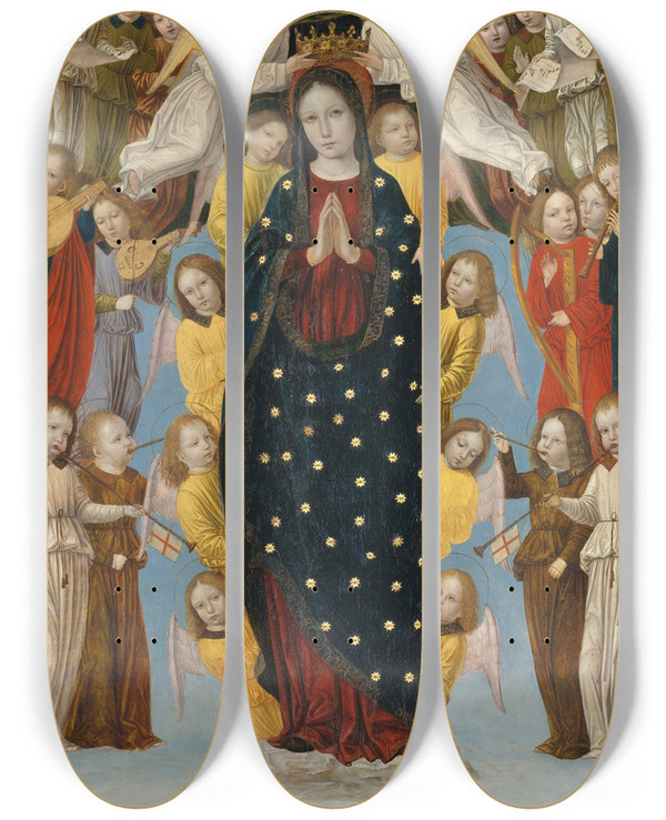 Triptych art skateboard deck of Ambrogio Bergognone The Assumption Of The Virgin by Ambrogio Bergognone (1453-1523)