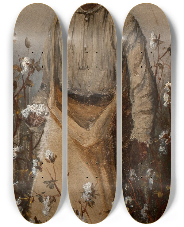 Triptych art skateboard deck of William Aiken Walker Picking Cotton_2 by William Aiken Walker (1838-1921)