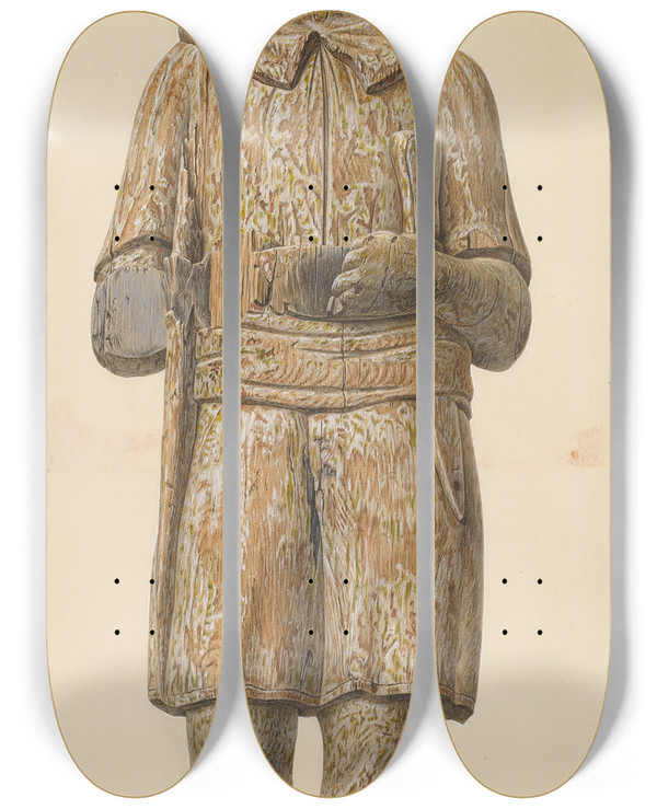 Triptych art skateboard deck of John Matulis Circus Wagon Figure_1 by John Matulis