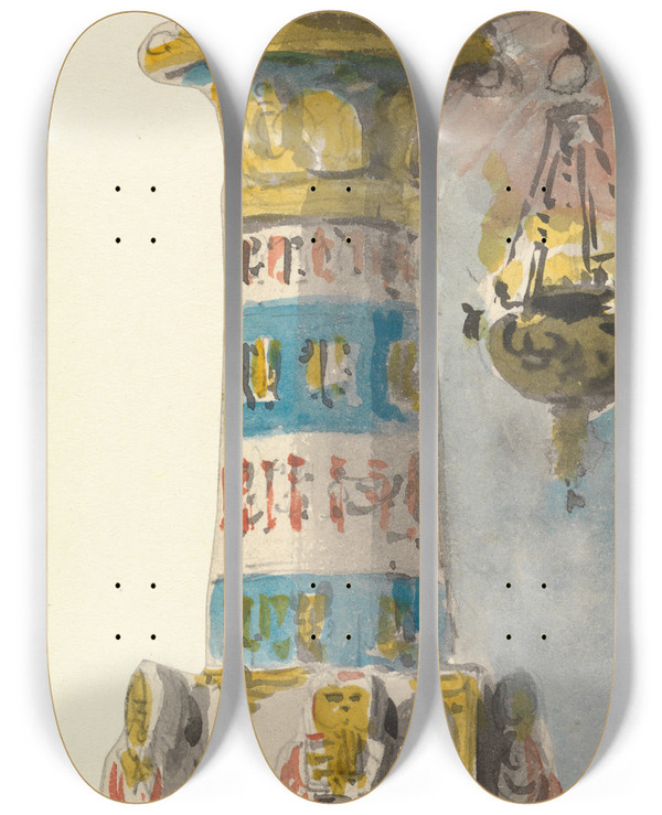 Triptych art skateboard deck of Thomas Grieve Design For An Egyptian Column_4 by Thomas Grieve