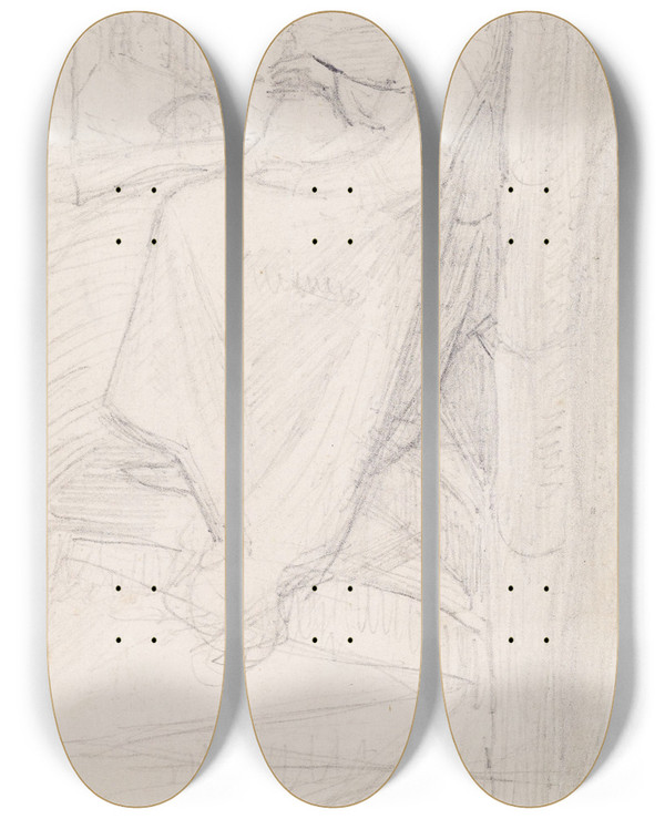 Triptych art skateboard deck of Sir John Everett Millais Tennysons St Agnes Eve Compositional Sketch_2 by Sir John Everett Millais (1829-1896)