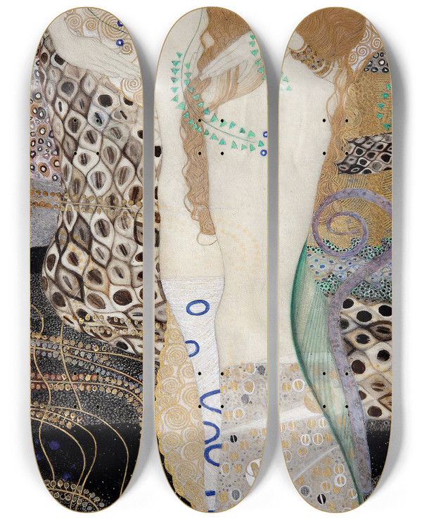 Triptych art skateboard deck of Gustav Klimt Girlfriends Water Snakes I by Gustav Klimt (1862-1918)