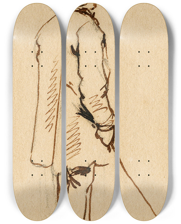 Triptych art skateboard deck of Pieter Van Loon Staande Hengelaar by Pieter Van Loon (1801-1873)