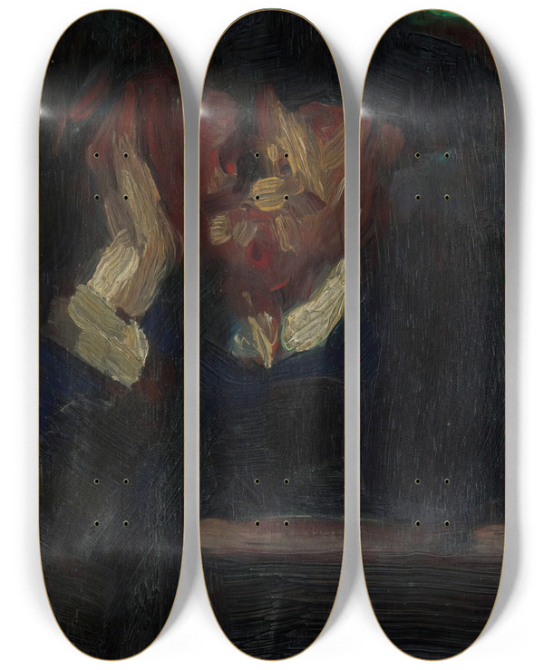 Triptych art skateboard deck of Czesaw Peczyski Portrait Of A Man In A Hat by Czeslaw Pelczynski (19-)