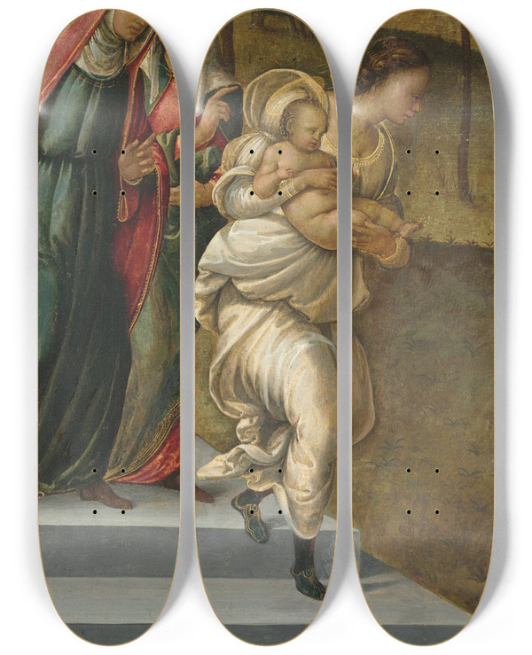 Triptych art skateboard deck of Francesco Granacci John The Baptist Being Carried To Zacharias by Francesco Granacci (1469-1543)
