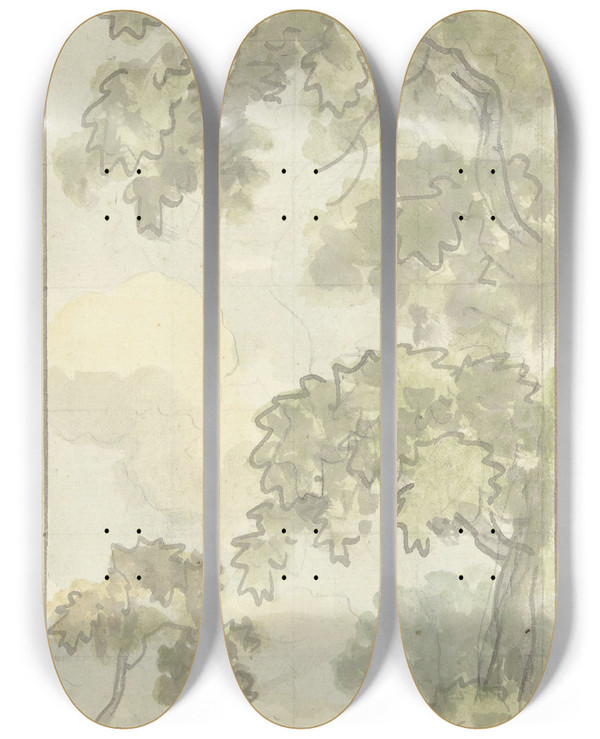 Triptych art skateboard deck of Jurriaan Andriessen Ontwerp Voor Wandschildering Met Hollands Landschap by Jurriaan Andriessen (1742-1819)