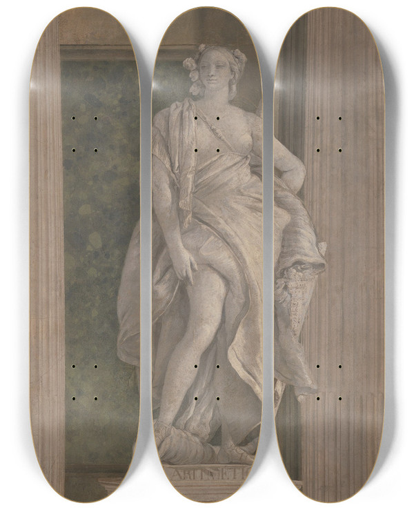 Triptych art skateboard deck of Giovanni Battista Tiepolo Allegorical Figure Representing Arithmetic by Giovanni Battista Tiepolo (1696-1770)