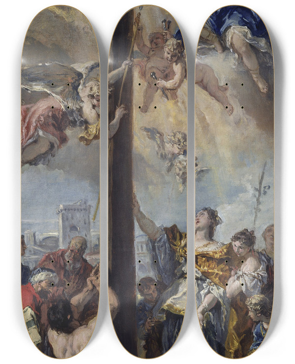 Triptych art skateboard deck of Sebastiano Ricci The Exaltation Of The True Cross by Sebastiano Ricci (1659-1734)