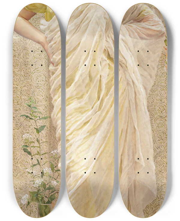 Triptych art skateboard deck of Albert Joseph Moore Birds by Albert Joseph Moore (1841-1893)