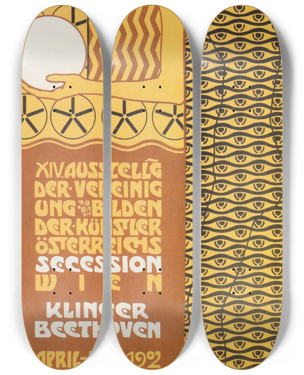 Triptych art skateboard deck of Alfred Roller Deutsch Plakat Fr Die Xiv Ausstellung Der Secession by Alfred Roller (1864-1935)