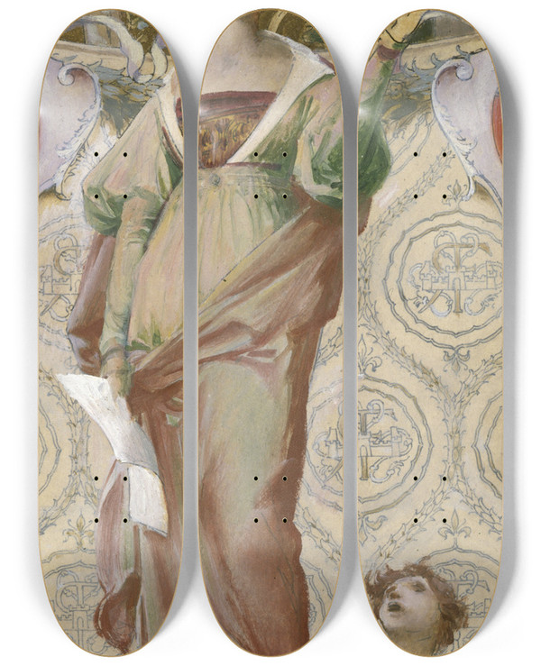 Triptych art skateboard deck of Lucolivier Merson Le Chant by Luc-Olivier Merson (1846-1920)
