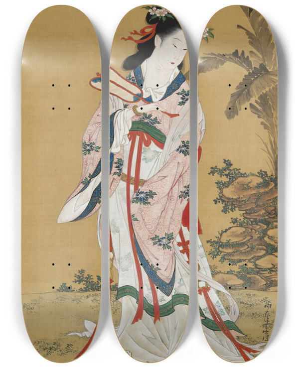 Triptych art skateboard deck of Kubo Shunman Chinese Beauty by Kubo Shunman (1757-1820)