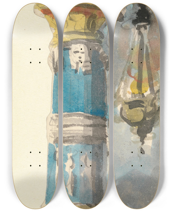 Triptych art skateboard deck of Thomas Grieve Design For An Egyptian Column_2 by Thomas Grieve