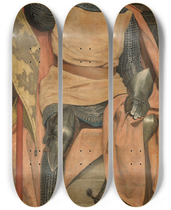 Triptych art skateboard deck of Jan Van Beers Jan Borluut Patrician Of Ghent by Jan Van Beers (1852-1927)