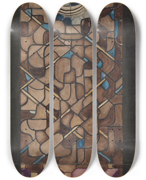Triptych art skateboard deck of Richard Nicolas Roland Holst Ontwerp Voor Raam Met Wapen In Het Stadhuis Te Amsterdam by Richard Nicolaus Roland Holst (1868-1938)